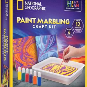 NATIONAL GEOGRAPHIC Marbling Art Kit - Create 12 Sheets of Marble Art with Paints & Water, Crafts for Kids - Image 1