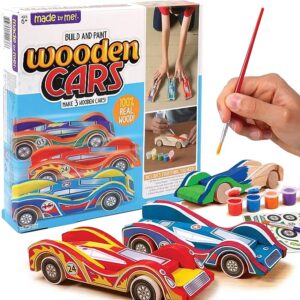 Made By Me Build & Paint Your Own Wooden Cars - DIY Wood Craft Kit, Easy to Assemble and Paint 3 Race Cars – Arts and Crafts Kit for Kids Ages 6 and Up, Multicolor - Image 1