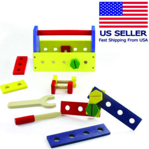 Montessori Wood Tool Box Toy Set for Toddlers, Construction Kit, 14 pieces + box - Image 1